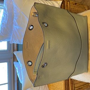 Calvin Klein Celery/ mint green tote with adjustable removable shoulder strap.